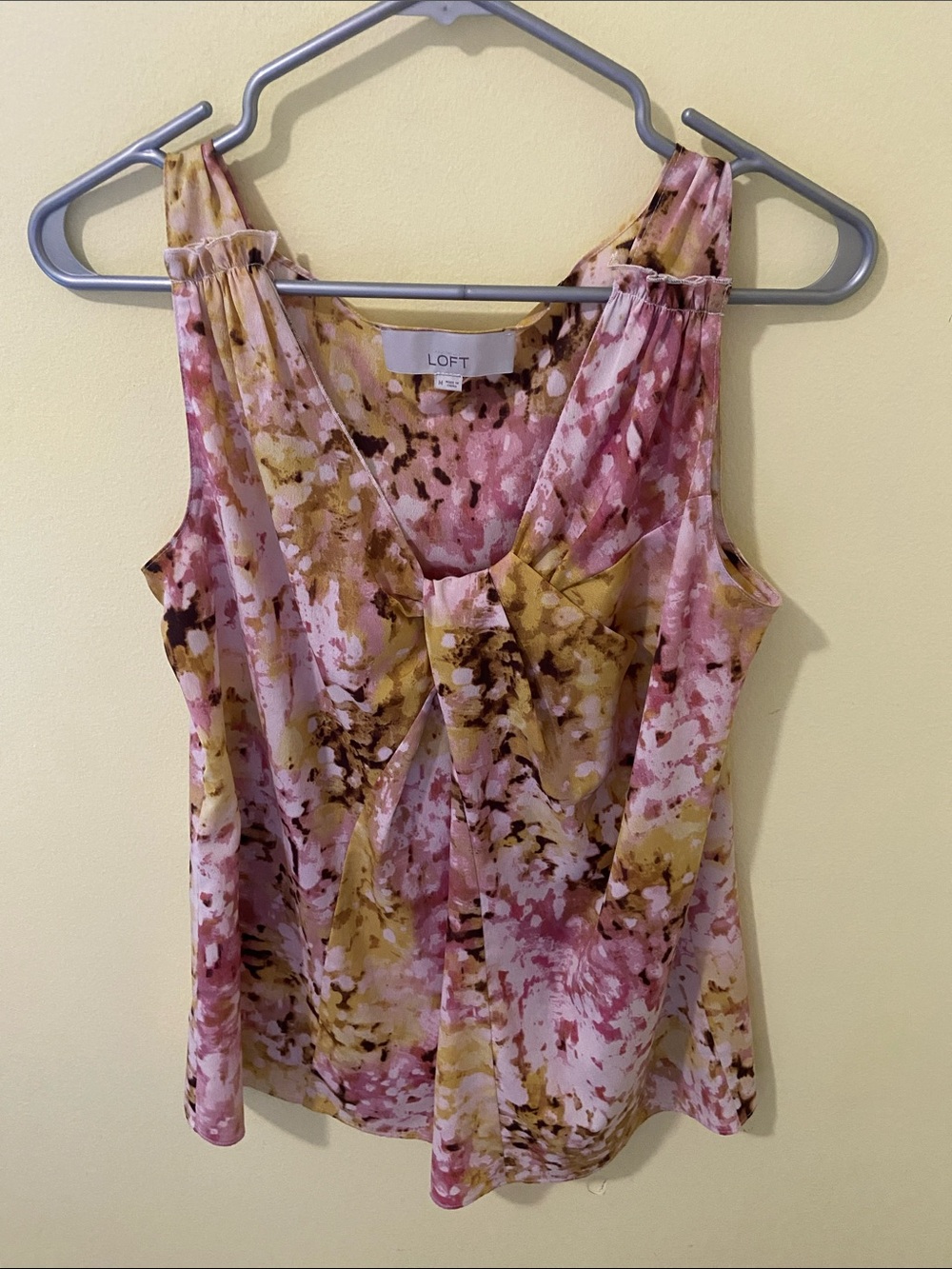 LOFT Pink Yellow Floral V-Neck Sleeveless Top